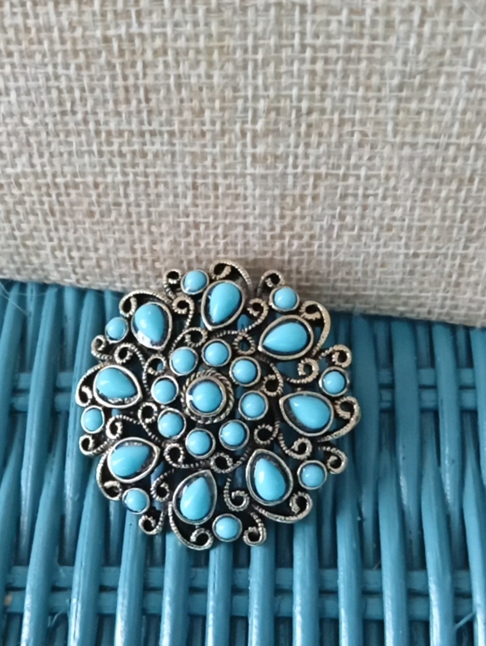 Turquoise Floral Statement Brooch - Picture 2 of 5